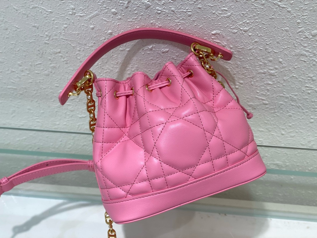 Small Dior Jolie Bucket Bag Candy Pink Macrocannage Lambskin and Calfskin